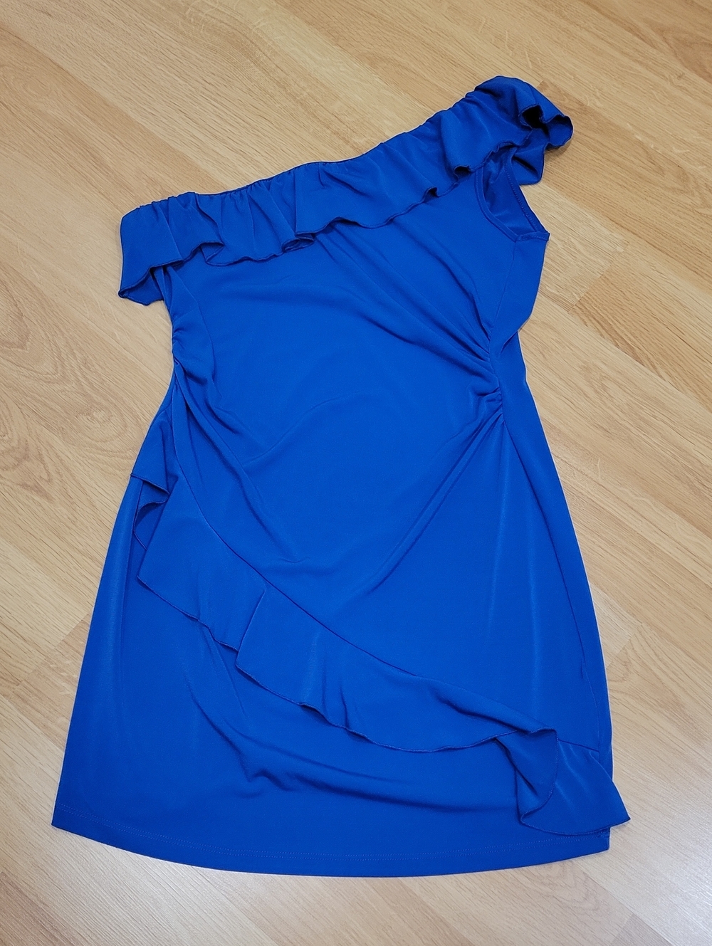 Elegant One-Shoulder Ruffle Dress — Blue